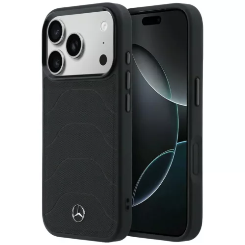 iPhone 17 Pro Max Mercedes bőr hálómintás, Bow Line MagSafe fekete tok