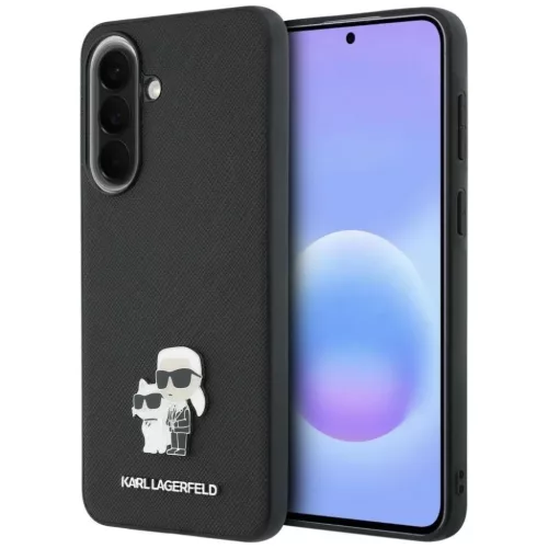 Samsung Galaxy A57 5G Karl Lagerfeld Saffiano Karl & Choupette fém logós fekete tok