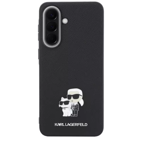 Samsung Galaxy A57 5G Karl Lagerfeld Saffiano Karl & Choupette fém logós fekete tok