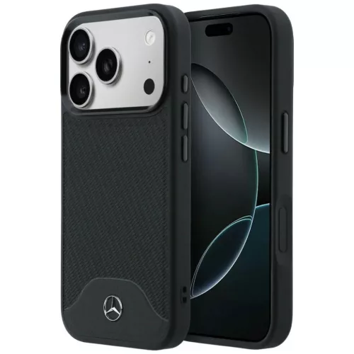 iPhone 17 Pro Max Mercedes Leather Wood Effect and Curve MagSafe fekete tok