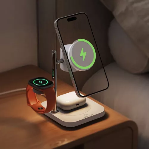 Acefast E39 3in1, 32.5W, 1.67A, Fehér vezeték nélküli töltő Magsafe