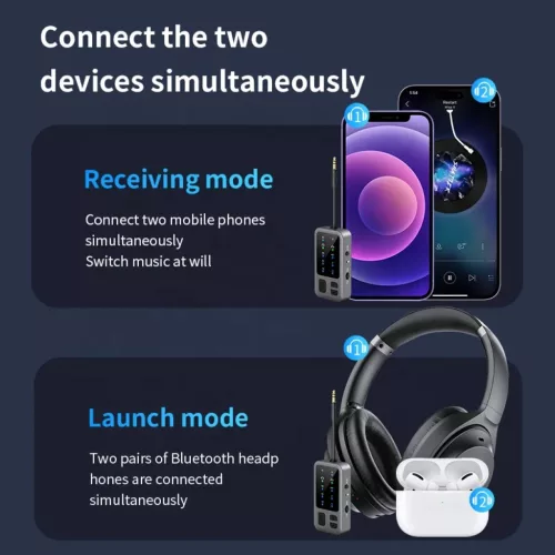M3 Bluetooth 5.4 AUX transmitter autóhoz, TV-hez és vezeték nélküli fejhallgatóhoz