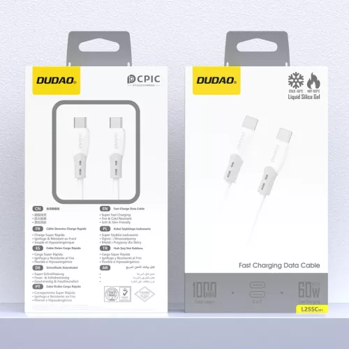 Dudao L25SC 60W USB-C - USB-C kábel puha szilikon borítással 1m - fehér