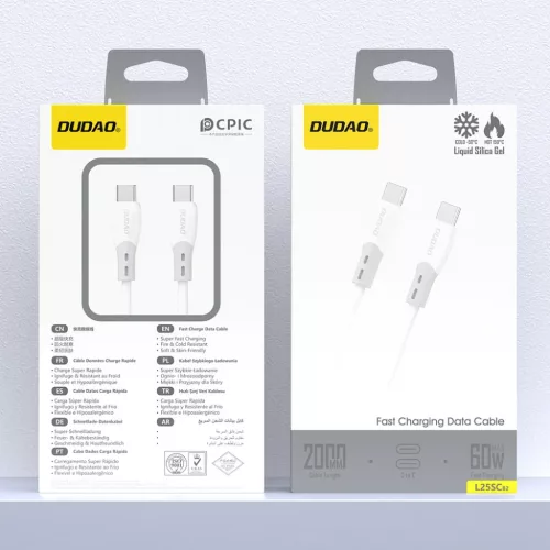 Dudao L25SC 60W USB-C - USB-C Kábel Puha Szilikon Fonott 2m - Fehér