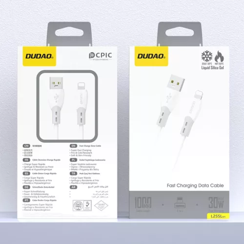 Dudao L25SL 30W USB-A - Lightning kábel puha szilikon fonattal 1m - Fehér