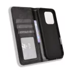 Honor 600 Lite mágnescsatos retro textúrájú bőr fliptok (fekete) tok