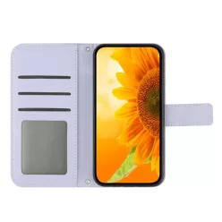   Honor 600 Lite bőrhatású napraforgó mintás fliptok nyakpánttal (lila) tok