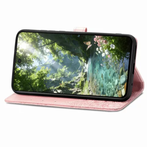 Samsung Galaxy A57 5G mandala virágmintás dombornyomott bőr fliptok (rózsaarany) tok