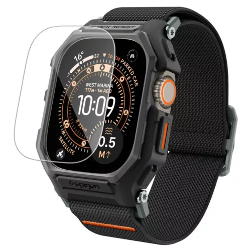 Apple Watch Ultra 1 / 2 / 3 (49 mm) Spigen Lite Fit Pro & edzett üvegfólia matt fekete tok