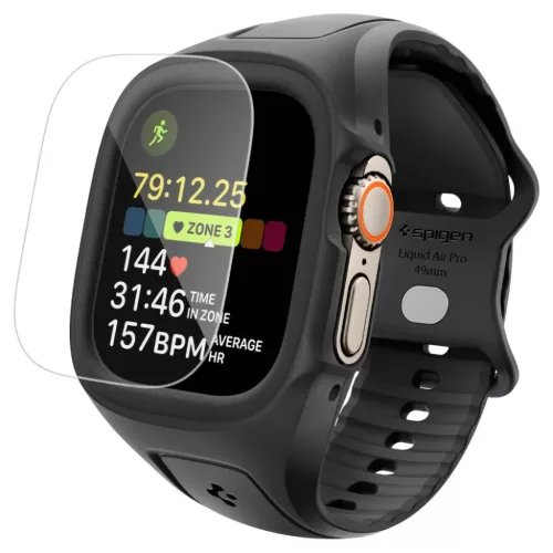 Apple Watch Ultra 1 / 2 / 3 (49 mm) Spigen Liquid Air Pro fekete tok és edzett üvegfólia