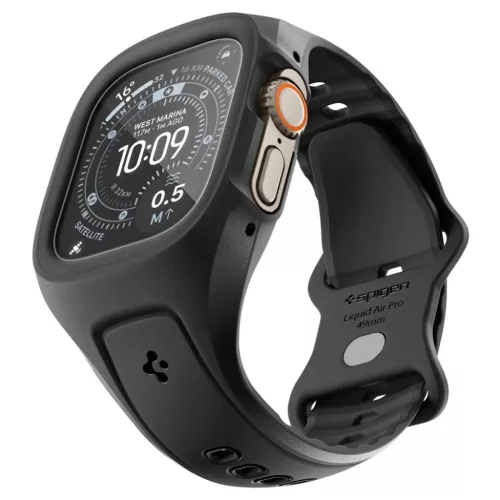 Apple Watch Ultra 1 / 2 / 3 (49 mm) Spigen Liquid Air Pro fekete tok és edzett üvegfólia