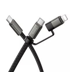   Hoco X125 lapos Type-C–Type-C / iP 2 az 1-ben USB kábel 3A 60W 1 m fekete