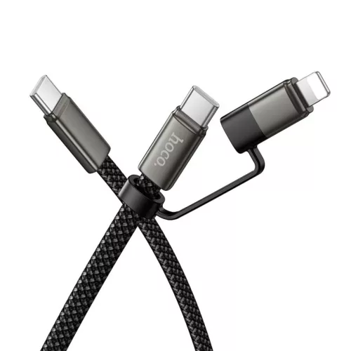 Hoco X125 lapos Type-C–Type-C / iP 2 az 1-ben USB kábel 3A 60W 1 m fekete