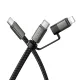Hoco X125 lapos Type-C–Type-C / iP 2 az 1-ben USB kábel 3A 60W 1 m fekete