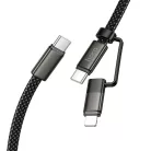 Hoco X125 lapos Type-C–Type-C / iP 2 az 1-ben USB kábel 3A 60W 1 m fekete