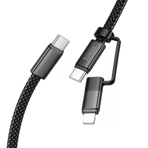 Hoco X125 lapos Type-C–Type-C / iP 2 az 1-ben USB kábel 3A 60W 1 m fekete
