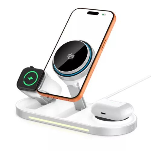 Tech-Protect A51 ArcticBoost 3 az 1-ben mágneses MagSafe vezeték nélküli töltő 25W Qi2.2 fehér