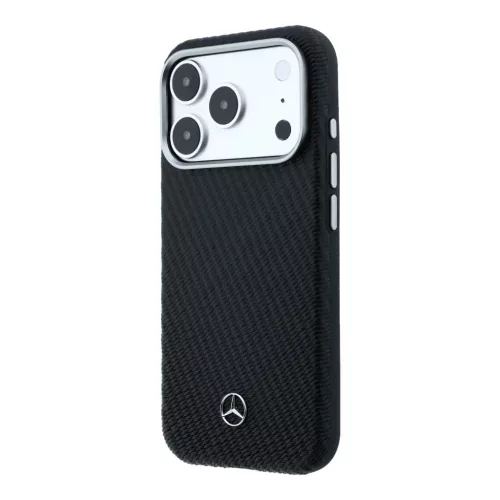 Mercedes PU bőr Semi Wrap MagSafe tok iPhone 17 Pro Max-hoz fekete