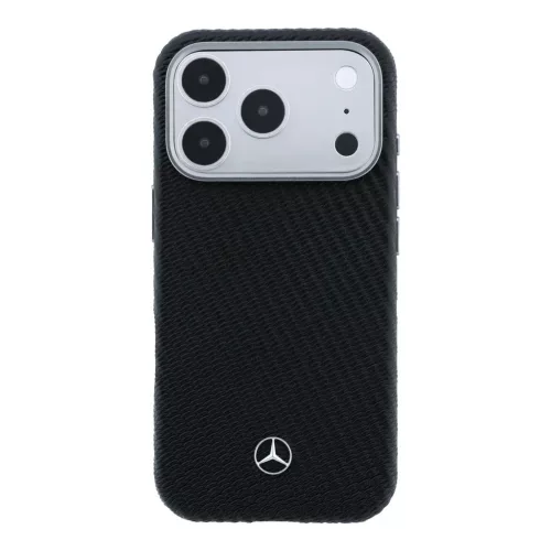 Mercedes PU bőr Semi Wrap MagSafe tok iPhone 17 Pro Max-hoz fekete