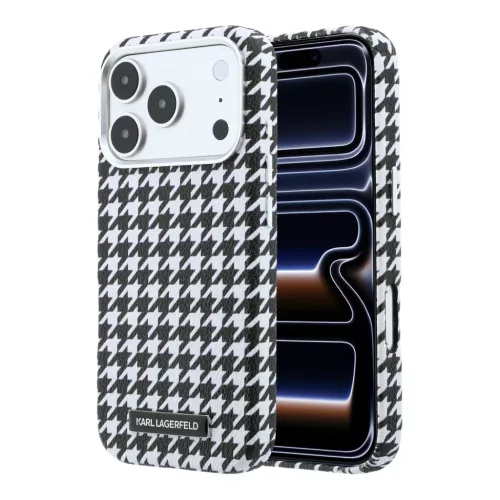 iPhone 17 Pro Fekete Karl Lagerfeld PU Houndstooth Resin Plate MagSafe tok