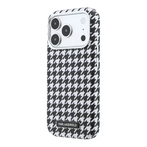 iPhone 17 Pro Fekete Karl Lagerfeld PU Houndstooth Resin Plate MagSafe tok