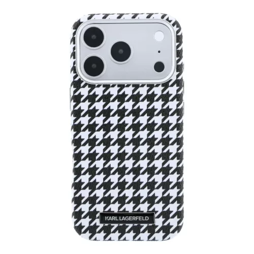 iPhone 17 Pro Fekete Karl Lagerfeld PU Houndstooth Resin Plate MagSafe tok
