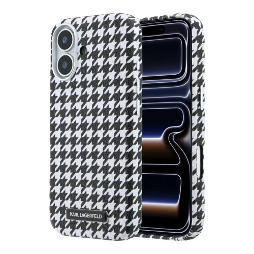 iPhone 17 Fekete Karl Lagerfeld PU Houndstooth Resin Plate MagSafe tok