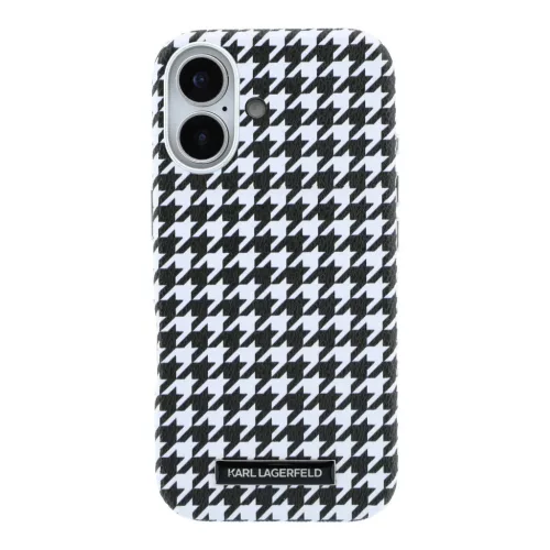 iPhone 17 Fekete Karl Lagerfeld PU Houndstooth Resin Plate MagSafe tok