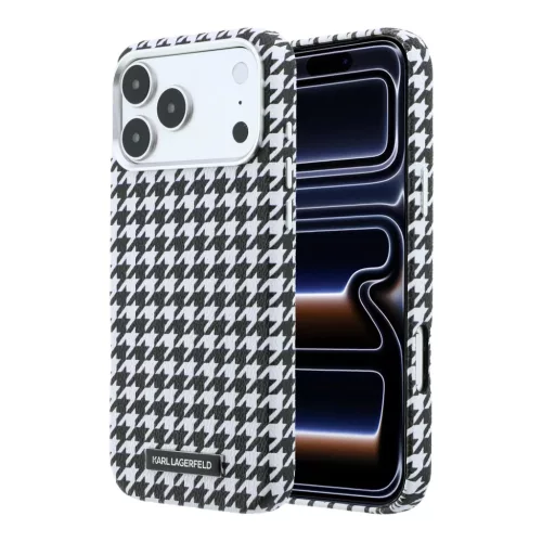 iPhone 17 Pro Max Fekete Karl Lagerfeld PU Pepita Minta Resin Plate MagSafe tok