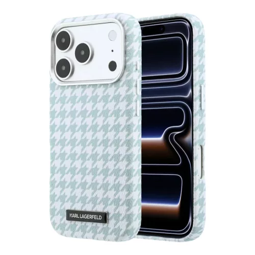 iPhone 17 Pro kék Karl Lagerfeld PU Houndstooth Resin Plate MagSafe tok
