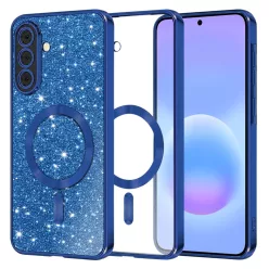   Samsung Galaxy A57 5G Mélykék Techsuit - Luxus Csillogó MagSafe tok