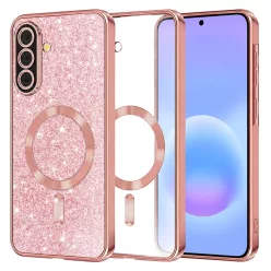   Samsung Galaxy A57 5G Rose Gold Techsuit - Luxus Csillámos MagSafe tok