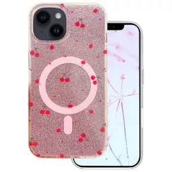 iPhone 15 Cseresznye Mag csillámos rózsaszín tok