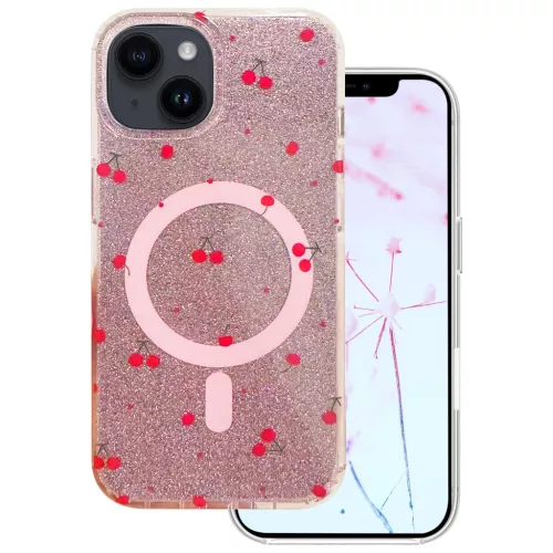 iPhone 15 Cseresznye Mag csillámos rózsaszín tok