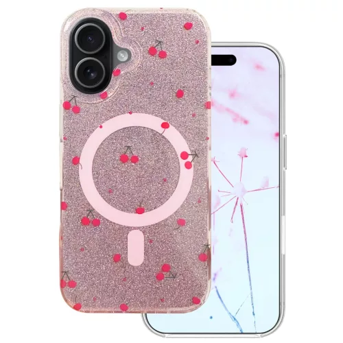 iPhone 16 Cseresznye Mag csillámos rózsaszín tok