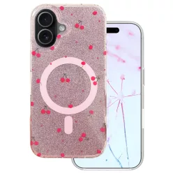   iPhone 17 Cherry Mag cseresznye mintás rózsaszín csillogó tok