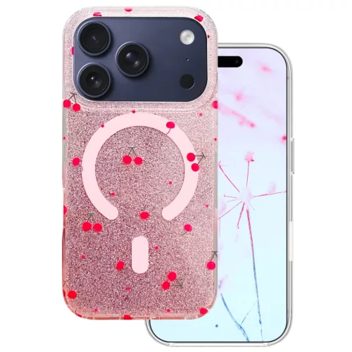 iPhone 17 Pro Max Cseresznye Mag tok csillogó, rózsaszín tok