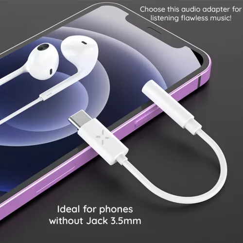 Fixed - Audio Kábel Adapter (FIXL-CJD-WH) - Type-C csatlakozóról 3.5mm-es Jack aljzatra, DAC chippel - Fehér