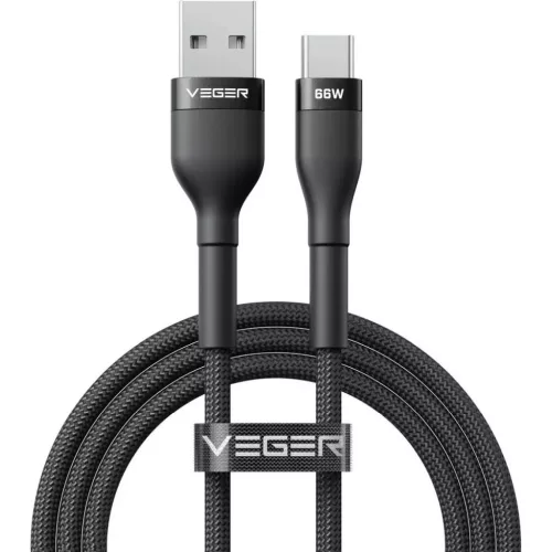 VEGER AC04 USB-A - USB-C PD 11V 6A 66W kábel 1,2 m fekete