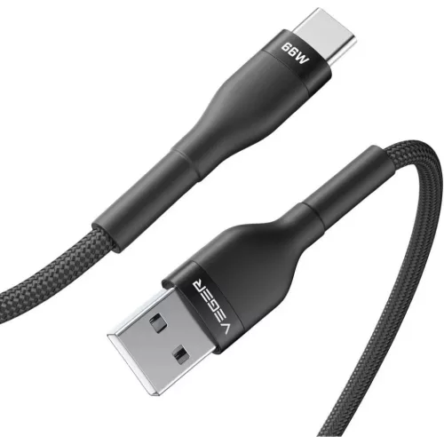 VEGER AC04 USB-A - USB-C PD 11V 6A 66W kábel 1,2 m fekete