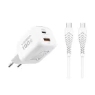 Fehér VEGER USB-A + USB-C PD Super Charge PPS 100W hálózati töltő adapter + USB-C–USB-C 240W adatkábel TR150
