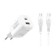 Fehér VEGER USB-A + USB-C PD Super Charge PPS 100W hálózati töltő adapter + USB-C–USB-C 240W adatkábel TR150
