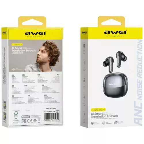 AWEI T229 ANC AI vezeték nélküli bluetooth fülhallgató töltődokkolóval sötétszürke
