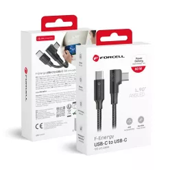   Forcell F-Energy QC4.0 PD 3A 60W Cafule 90° USB-C – USB-C kábel 1,2 m CC-1Deg fekete