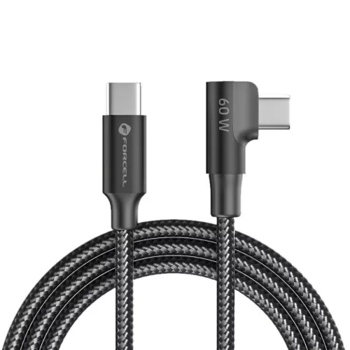 Forcell F-Energy QC4.0 PD 3A 60W Cafule 90° USB-C – USB-C kábel 1,2 m CC-1Deg fekete