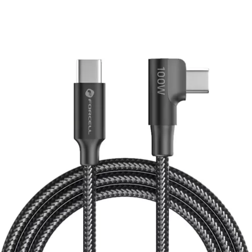 Forcell F-Energy QC4.0 PD 5A 100W Cafule 90° USB-C - USB-C kábel 1,2 m CC-1Deg fekete