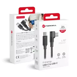   Fekete Forcell F-Energy QC4.0 PD 5A 100W Cafule 90° USB-C - USB-C kábel 2 m CC-1Deg