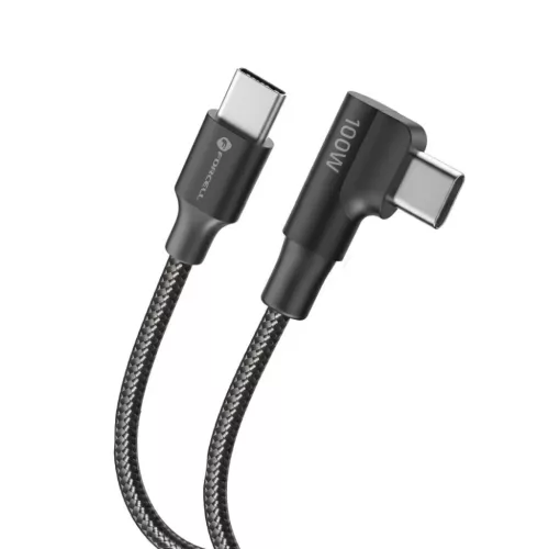 Fekete Forcell F-Energy QC4.0 PD 5A 100W Cafule 90° USB-C - USB-C kábel 2 m CC-1Deg