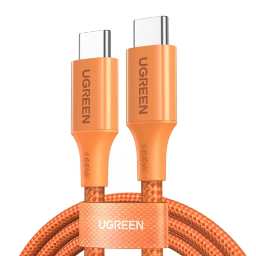 UGREEN L502 USB-C – USB-C nejlon fonott kábel, Power Delivery 5 A, narancssárga, 1 m