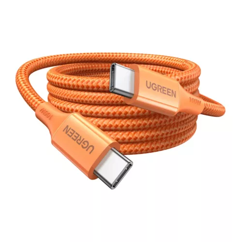 UGREEN L502 USB-C – USB-C nejlon fonott kábel, Power Delivery 5 A, narancssárga, 1 m